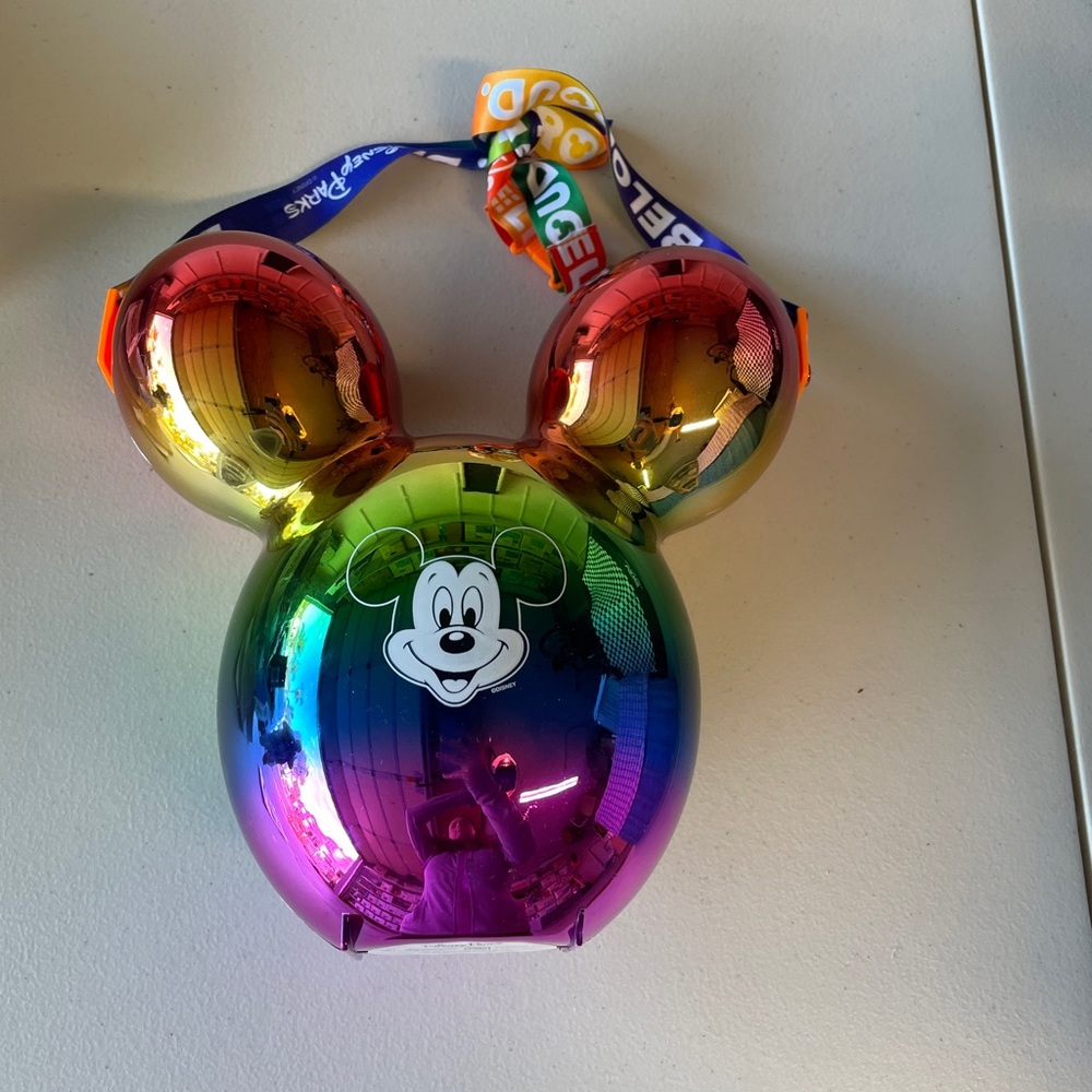 Mickey balloon popcorn bucket, rainbow Pride 2022